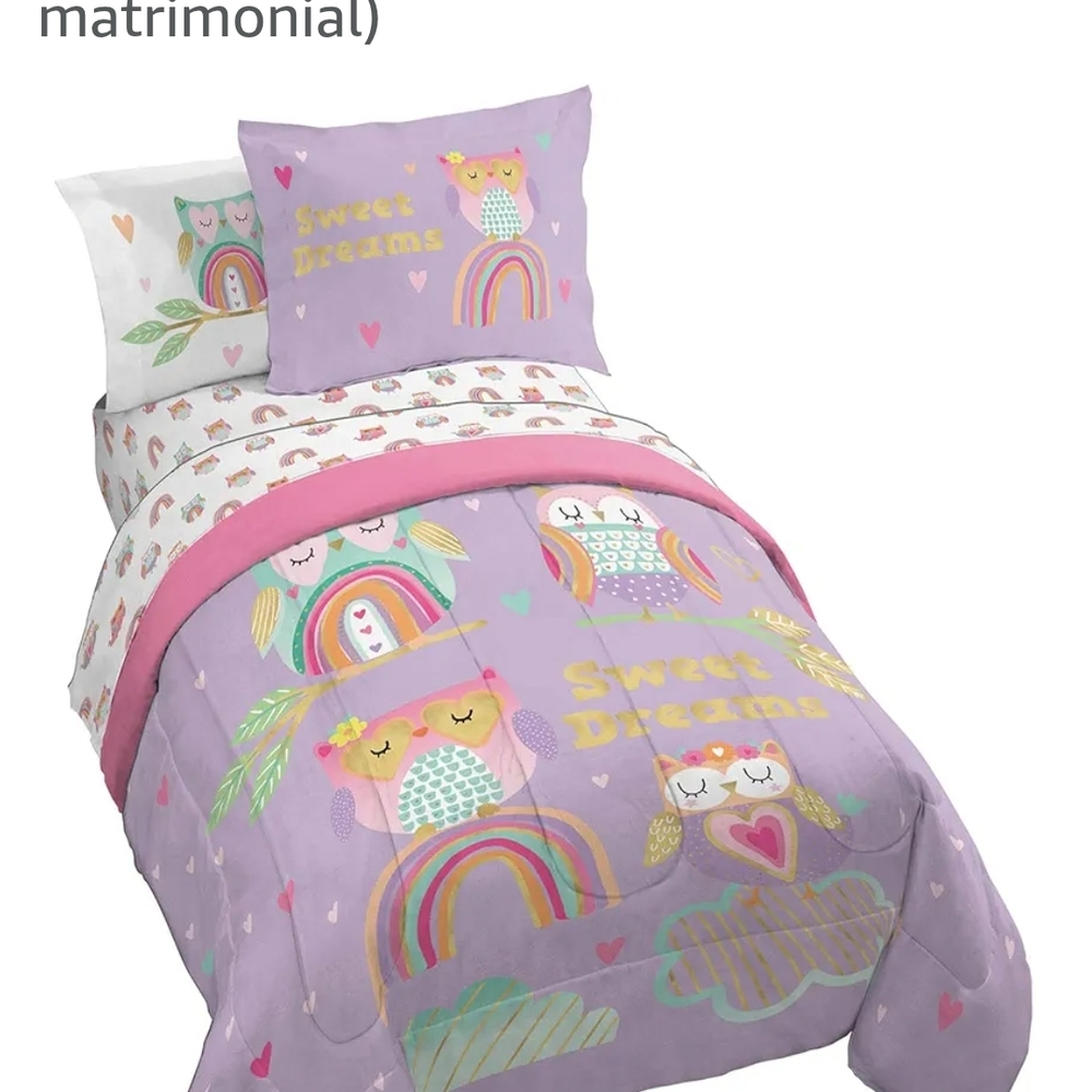 Whimsical Owl Comforter Set - Lavender and Pink